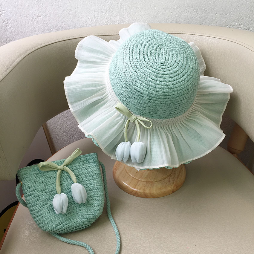 Summer Little Girl Sun Hat Princess Beach Sun Hat Big Brim Tulip Hat Bag Set - Picture 26 of 34
