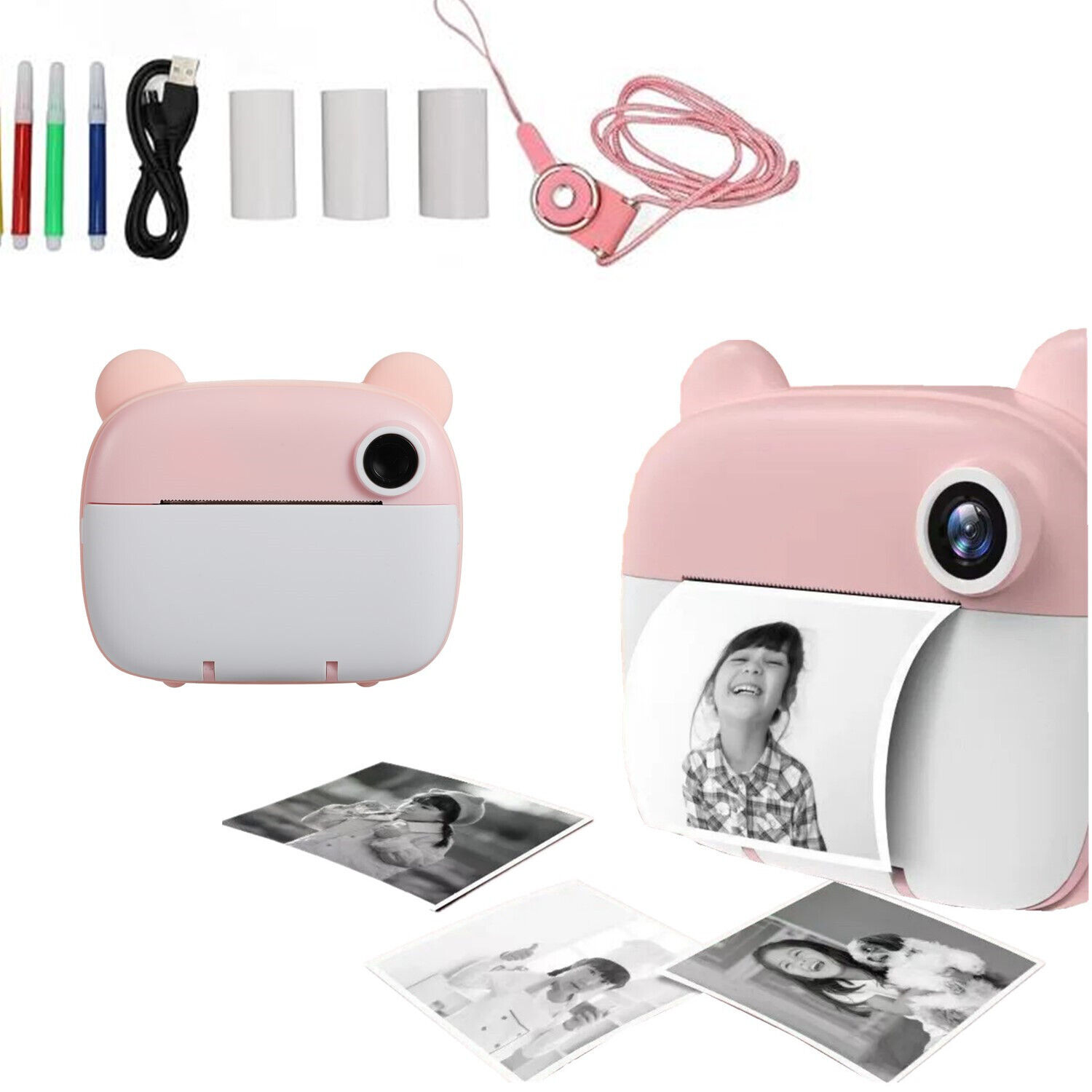 Instant Print Dual Camera Kids 1080P HD Selfie Digital Video Camera Music 32G SD