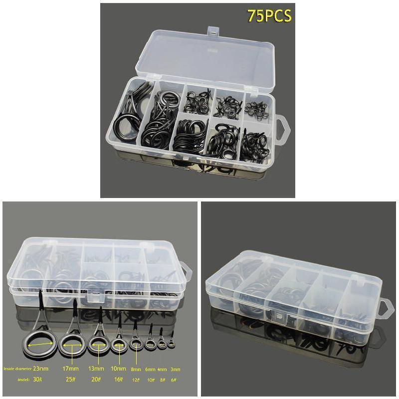 75 Pcs Mixed Size Fishing Rod Guide Tip Kit Eye Rings Stainless Steel Repair Set - Picture 10 of 10