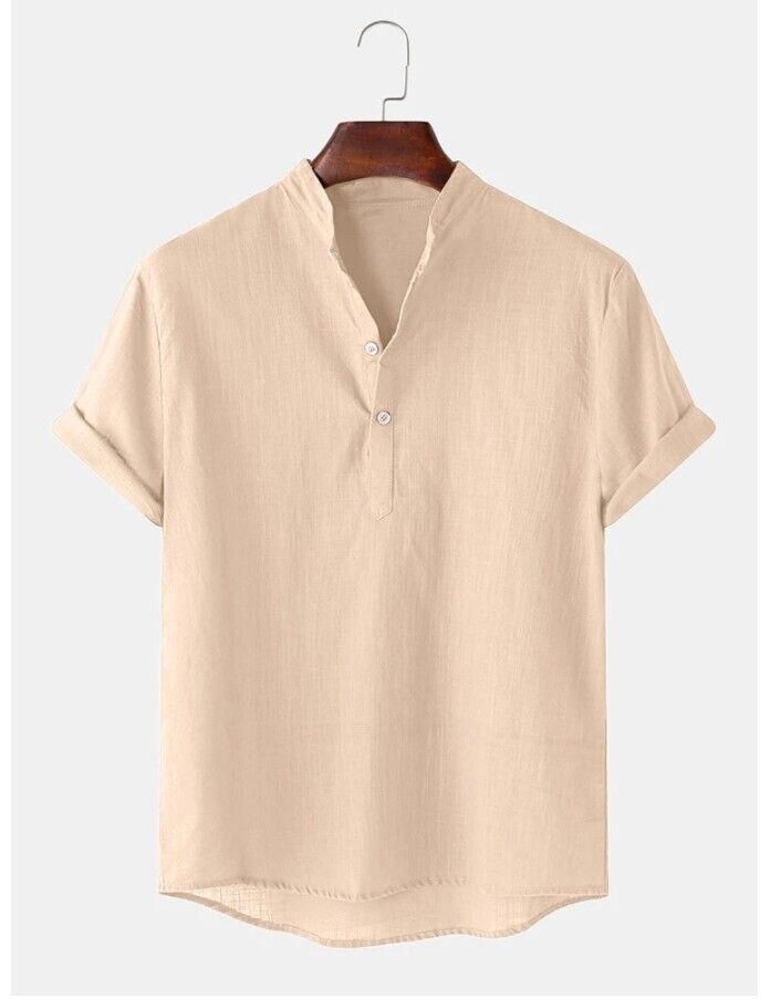 Men's Linen Shirt Short Sleeve Button Down Shirts Casual Summer Cotton T Shirts - Picture 21 of 22