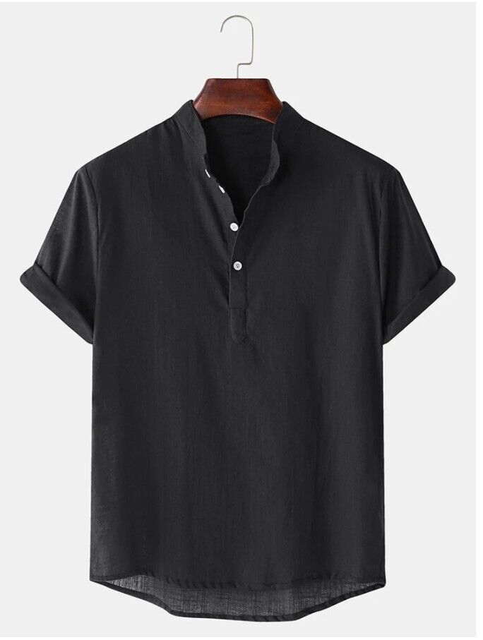 Men's Linen Shirt Short Sleeve Button Down Shirts Casual Summer Cotton T Shirts - Picture 16 of 22
