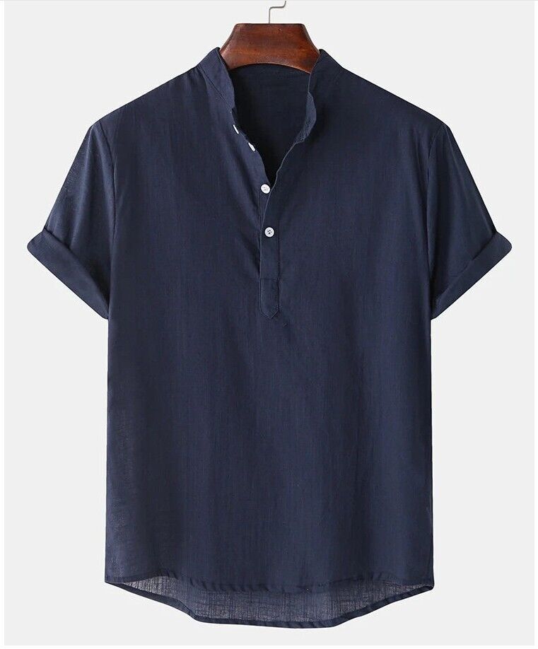 Men's Linen Shirt Short Sleeve Button Down Shirts Casual Summer Cotton T Shirts - Picture 18 of 22