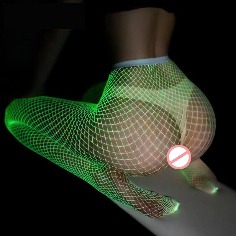 Womens High Waist Pantyhose Mesh Stockings Sexy Tights Luminous Thigh High Socks