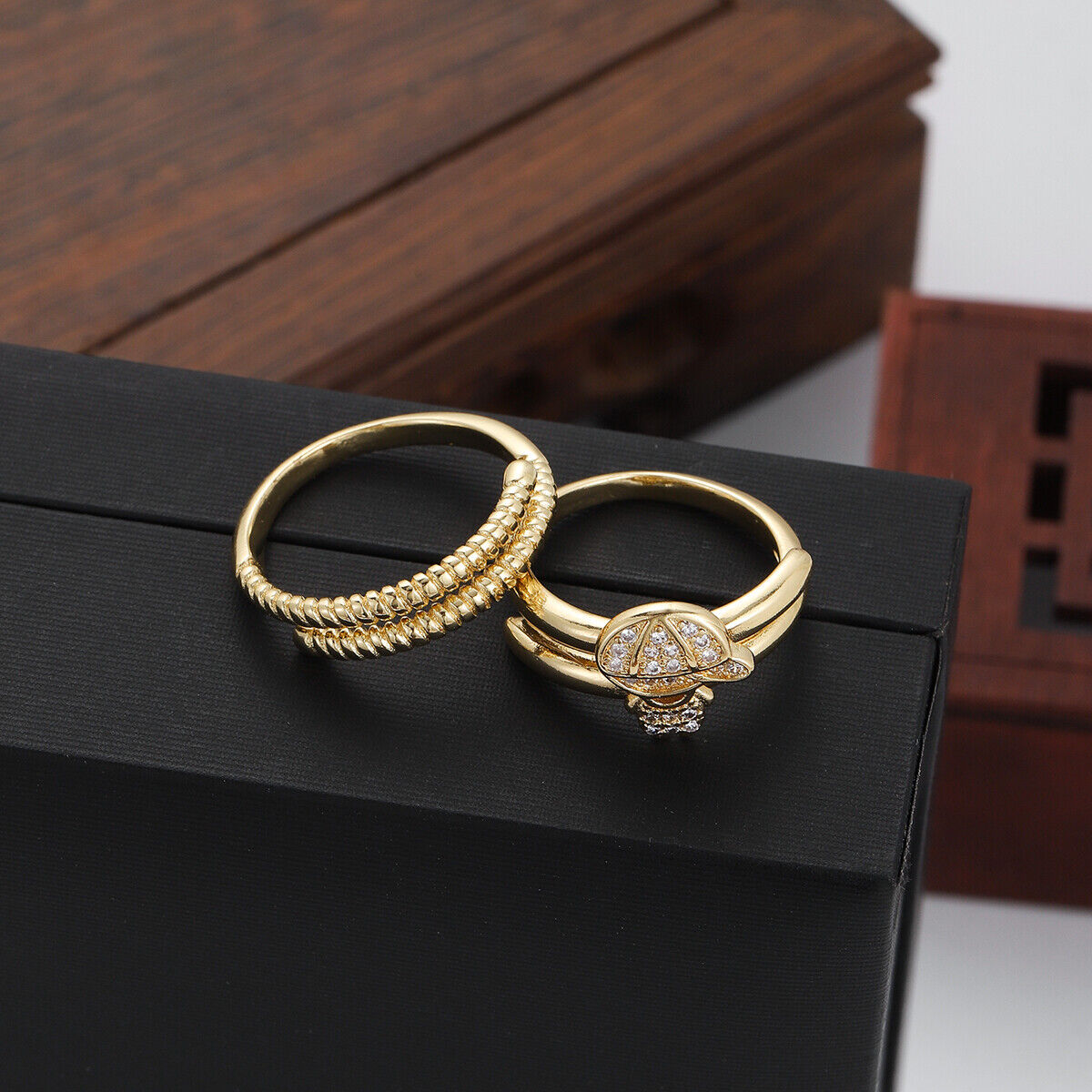 2Pcs Popular Copper Inlaid Zircon Ring Luxury Design Open Adjustable Couple Ring - Bild 10 von 30