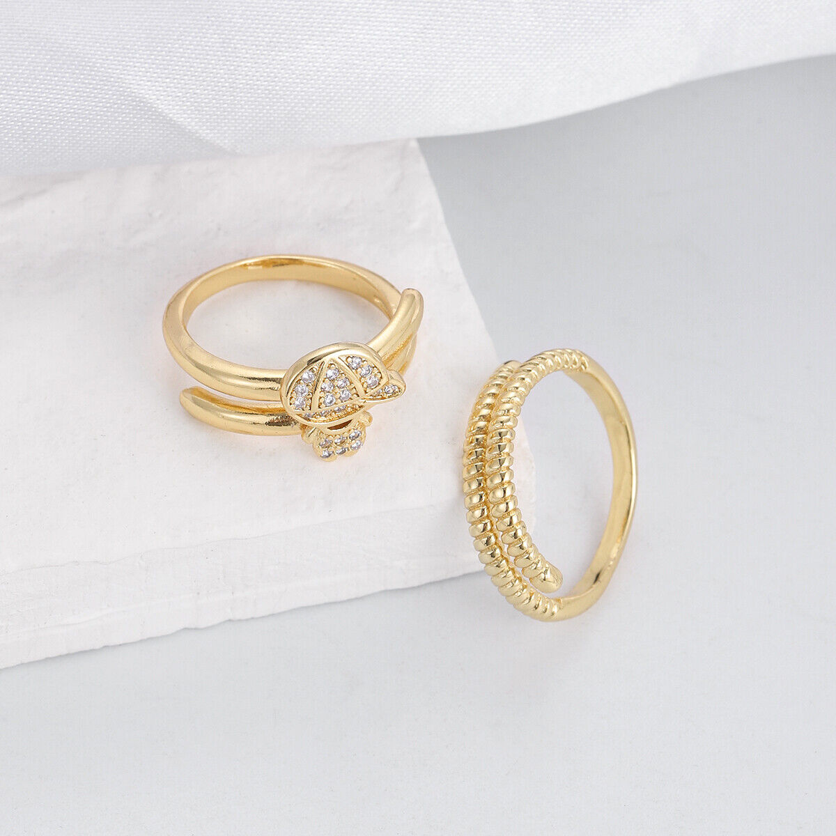 2Pcs Popular Copper Inlaid Zircon Ring Luxury Design Open Adjustable Couple Ring - Bild 11 von 30