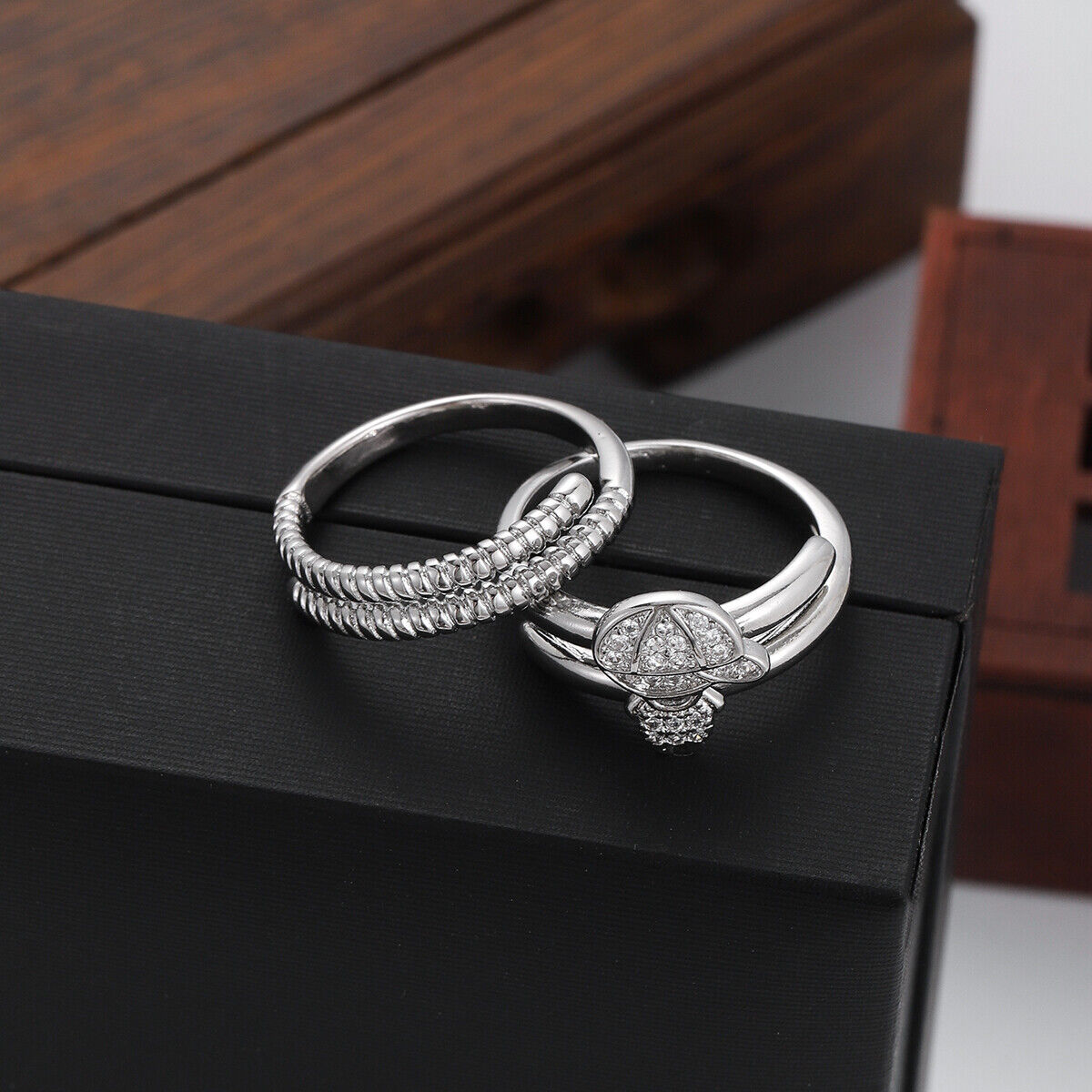 2Pcs Popular Copper Inlaid Zircon Ring Luxury Design Open Adjustable Couple Ring - Bild 14 von 30
