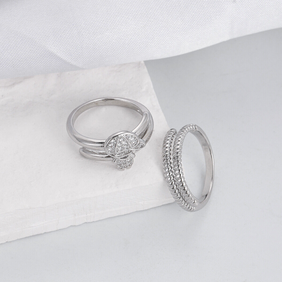 2Pcs Popular Copper Inlaid Zircon Ring Luxury Design Open Adjustable Couple Ring - Bild 15 von 30