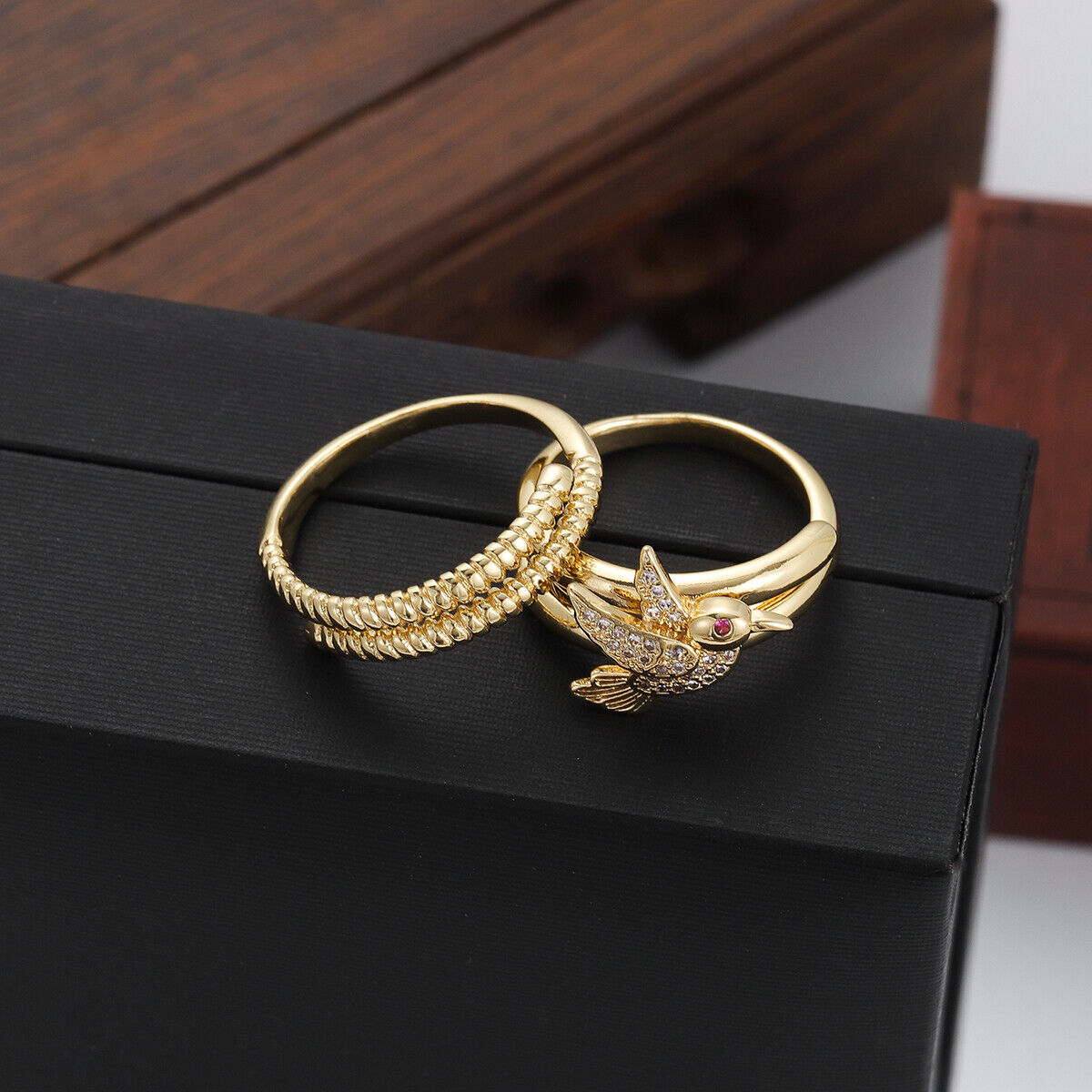 2Pcs Popular Copper Inlaid Zircon Ring Luxury Design Open Adjustable Couple Ring - Bild 18 von 30