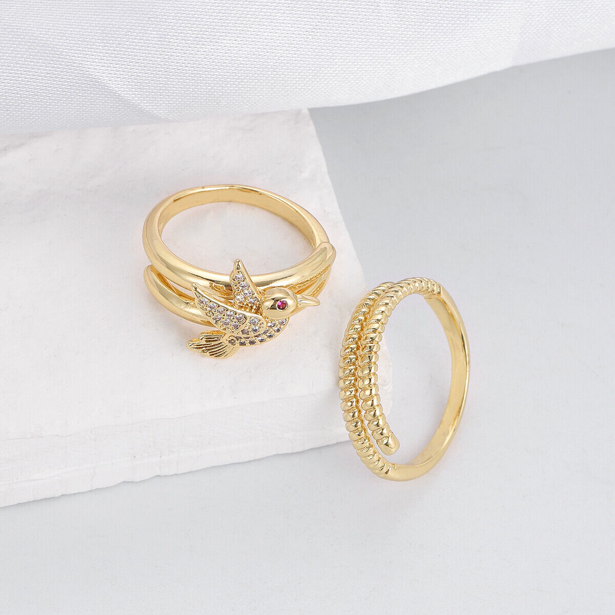 2Pcs Popular Copper Inlaid Zircon Ring Luxury Design Open Adjustable Couple Ring - Bild 19 von 30