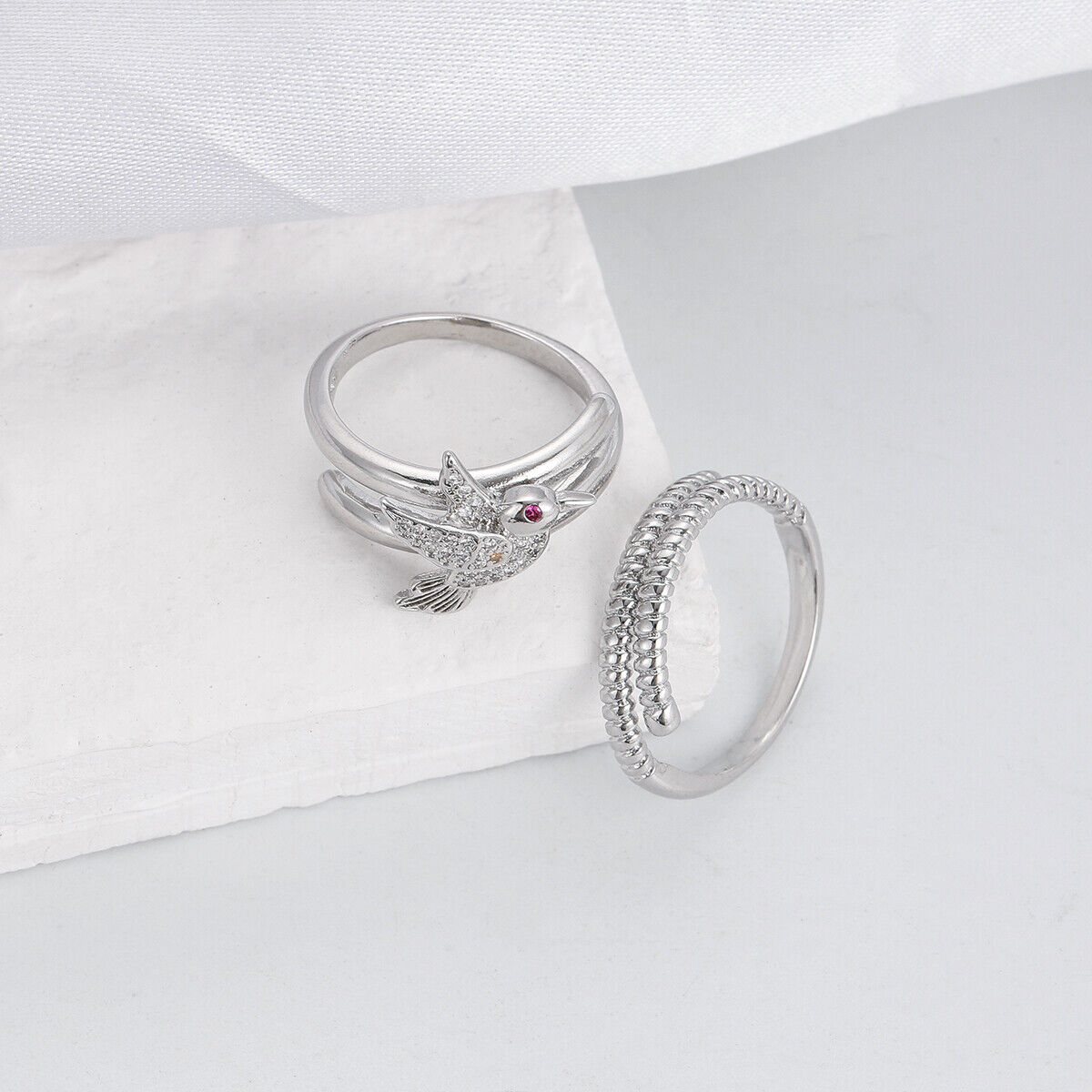 2Pcs Popular Copper Inlaid Zircon Ring Luxury Design Open Adjustable Couple Ring - Bild 23 von 30