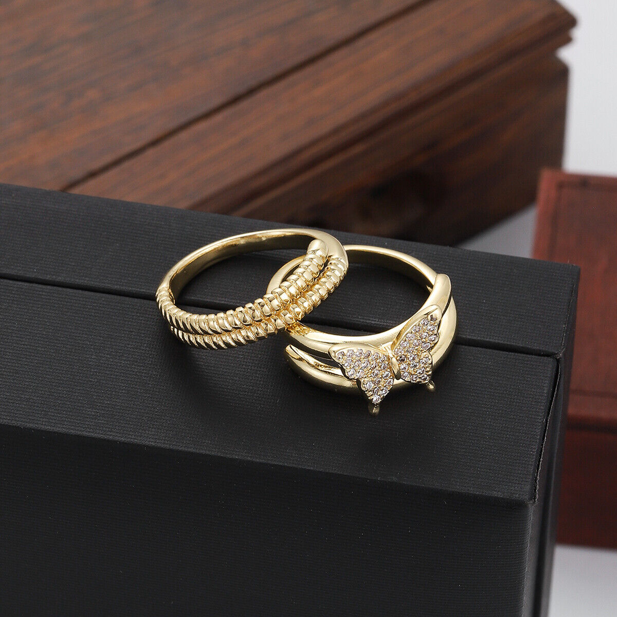 2Pcs Popular Copper Inlaid Zircon Ring Luxury Design Open Adjustable Couple Ring - Bild 26 von 30