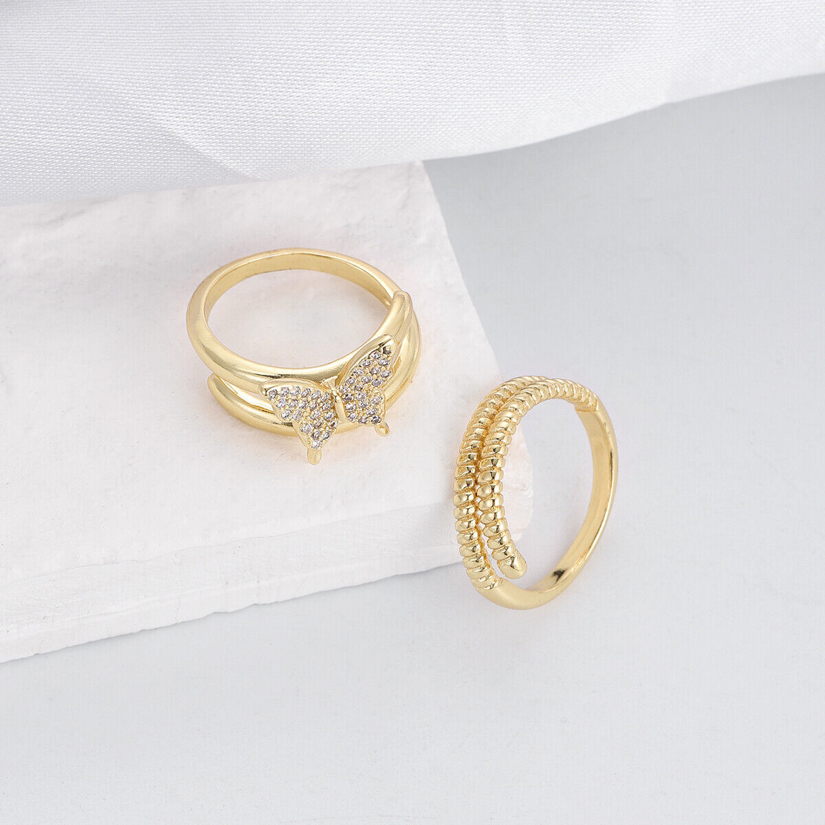 2Pcs Popular Copper Inlaid Zircon Ring Luxury Design Open Adjustable Couple Ring - Bild 27 von 30