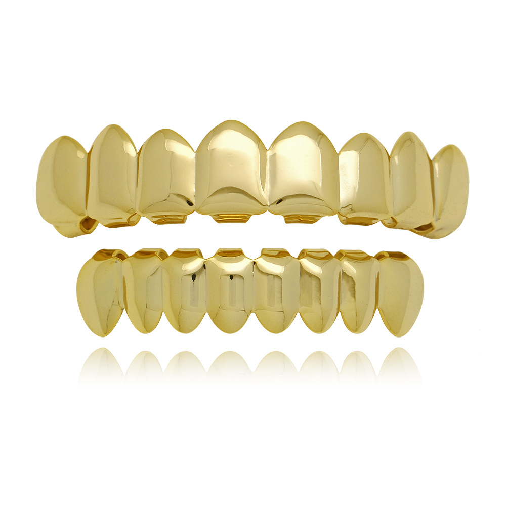 18K White Gold Plated Mouth GRILLZ Custom Teeth 8 Top Bottom Silver Grill JOKER