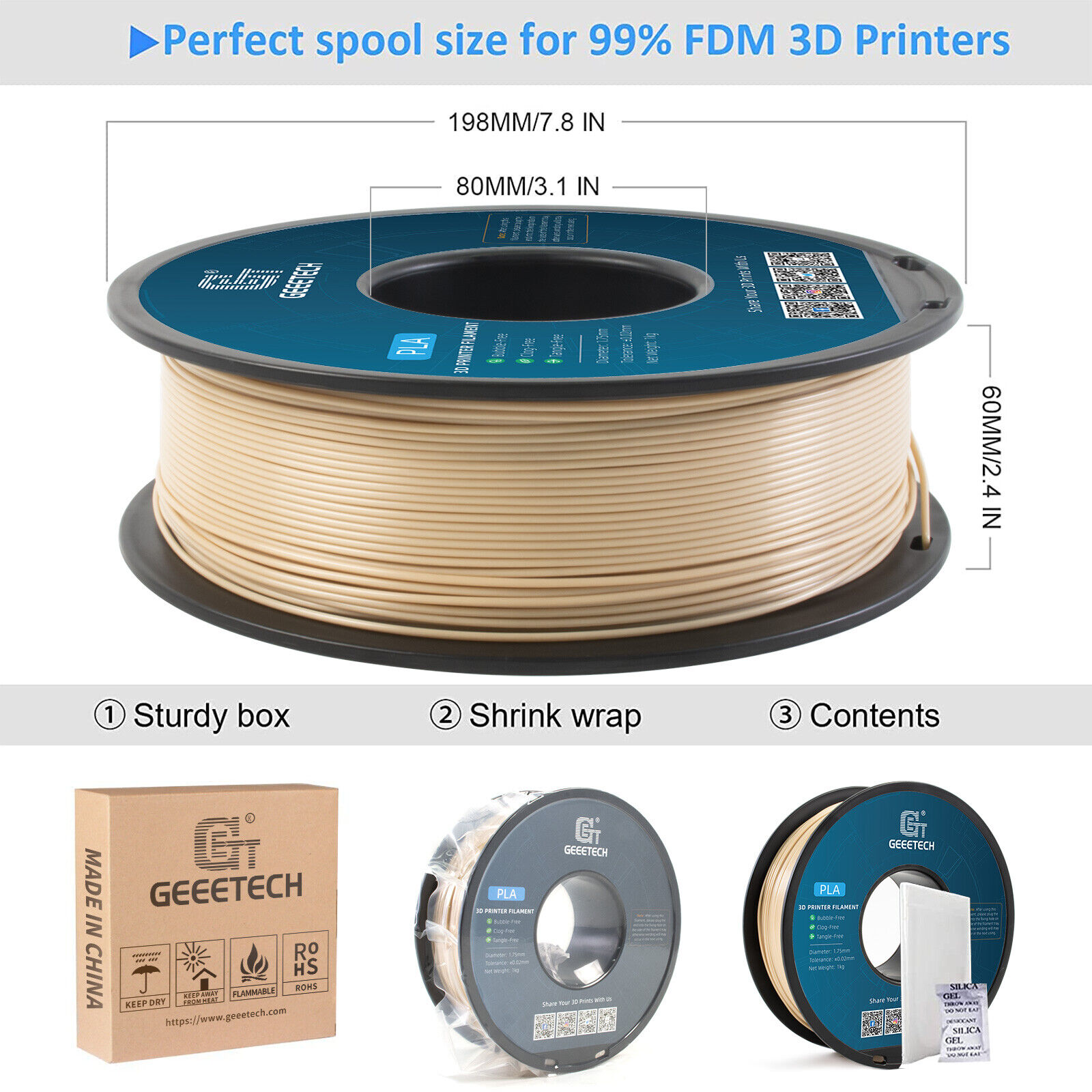 【Buy 3 Get 1 Free,Add 4】GEEETECH 3D Printer Filament TPU/ABS+/PETG/PLA 1kg1.75mm - Picture 14 of 173