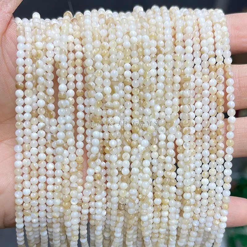 Perline sfuse rotonde conchiglia naturale 3 mm madreperla per fare gioielli collana - Foto 6 di 7