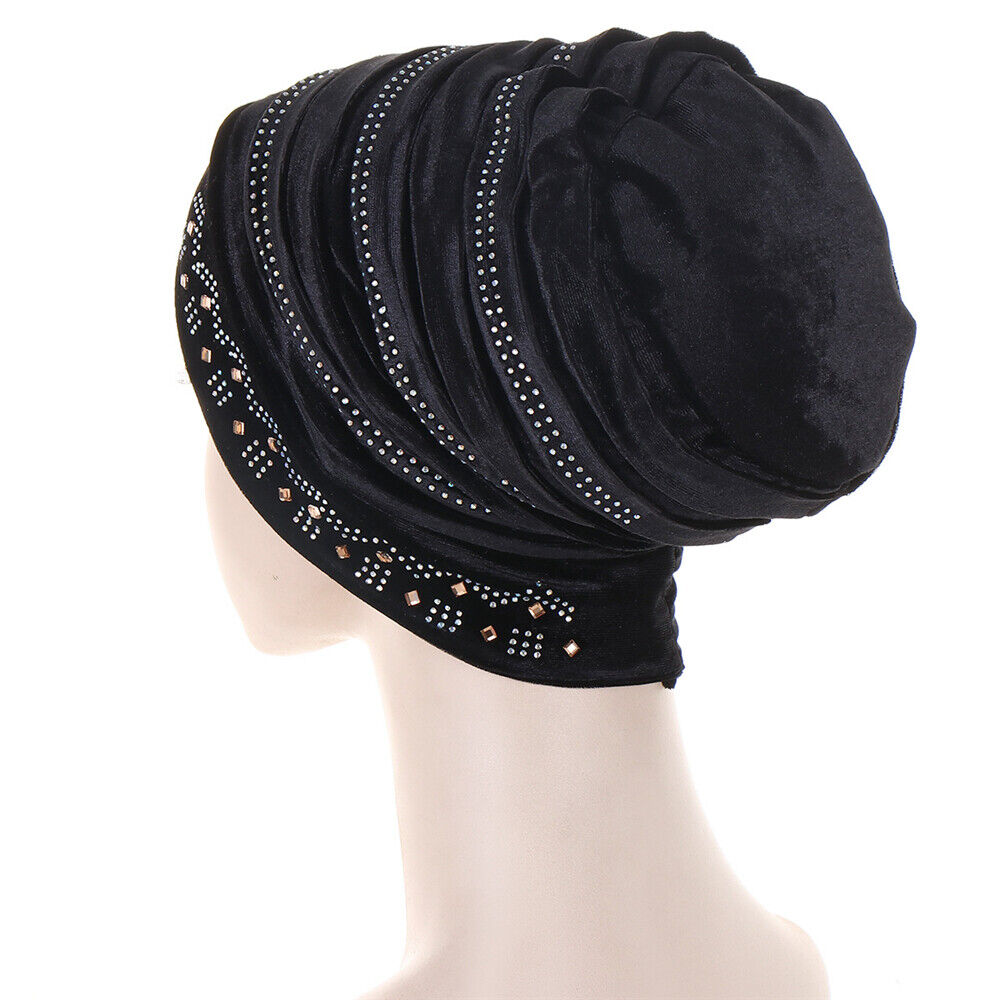Women Muslim Hats Turban Velvet Head Cover Rhinestone Cancer Chemo Baggy Caps - Picture 27 of 60