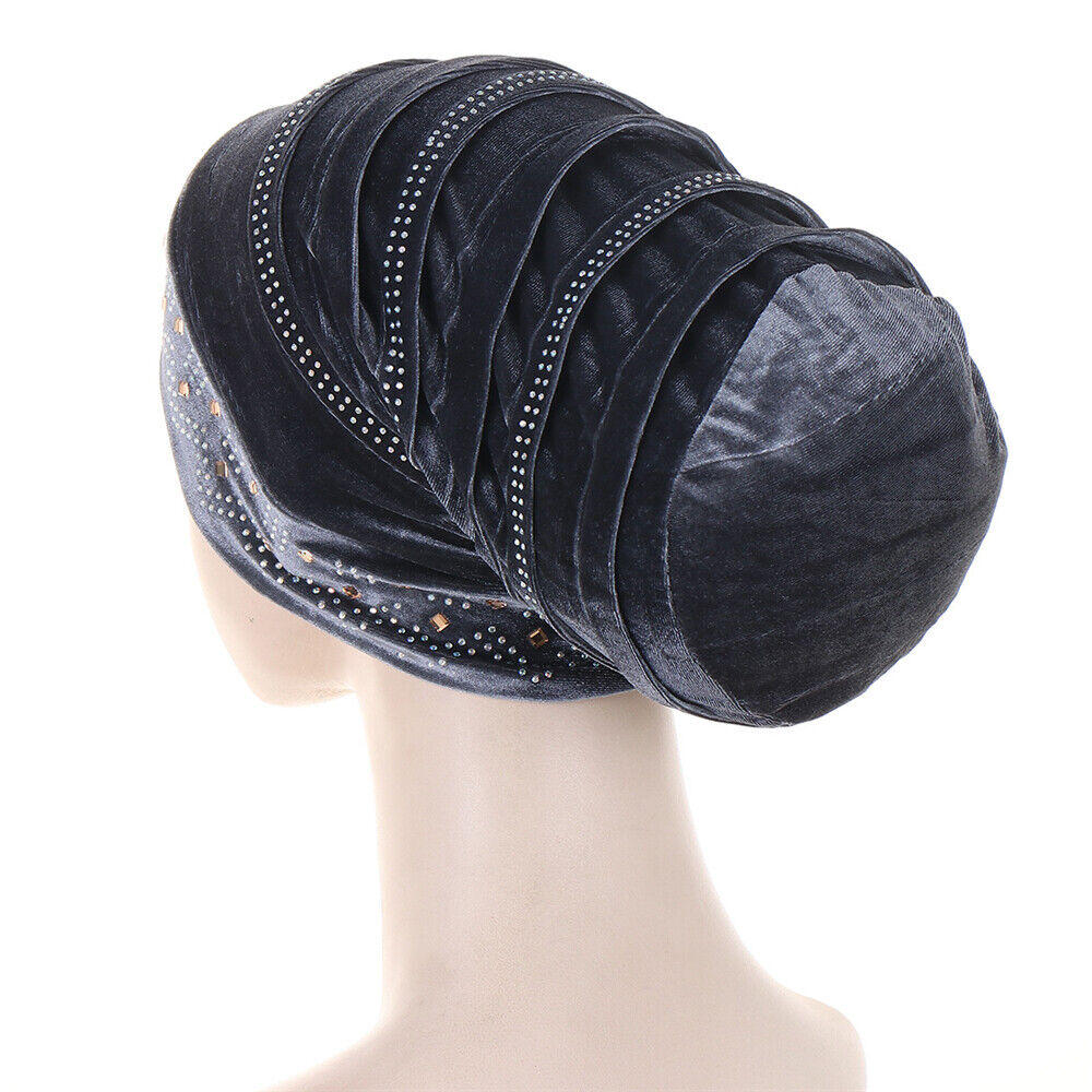 Women Muslim Hats Turban Velvet Head Cover Rhinestone Cancer Chemo Baggy Caps - Picture 29 of 60