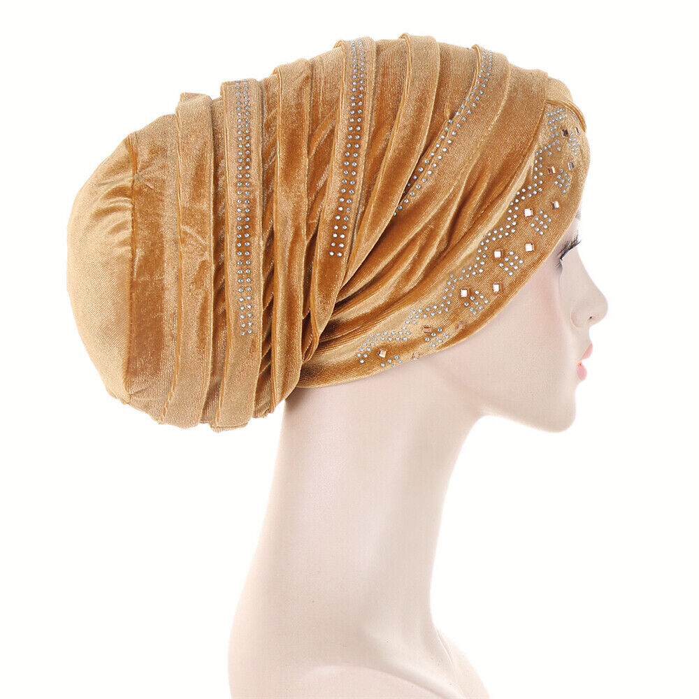 Women Muslim Hats Turban Velvet Head Cover Rhinestone Cancer Chemo Baggy Caps - Picture 31 of 60