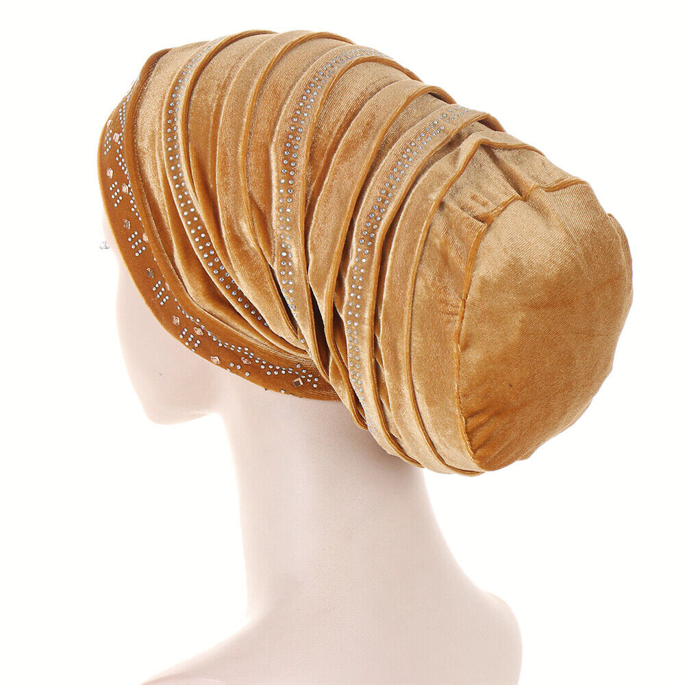 Women Muslim Hats Turban Velvet Head Cover Rhinestone Cancer Chemo Baggy Caps - Picture 33 of 60