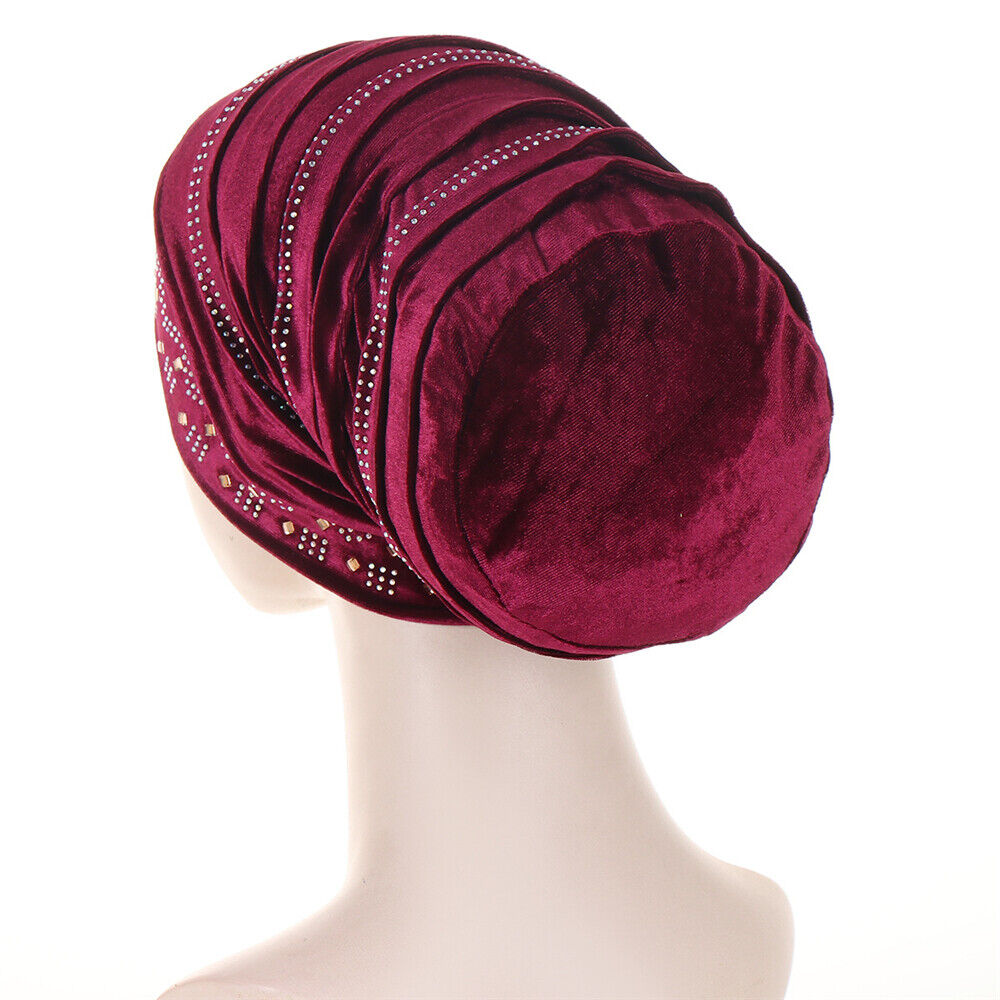 Women Muslim Hats Turban Velvet Head Cover Rhinestone Cancer Chemo Baggy Caps - Picture 36 of 60