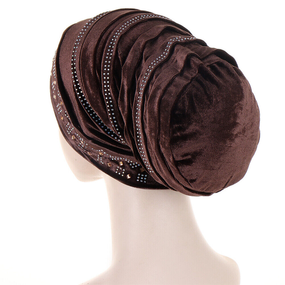 Women Muslim Hats Turban Velvet Head Cover Rhinestone Cancer Chemo Baggy Caps - Picture 38 of 60