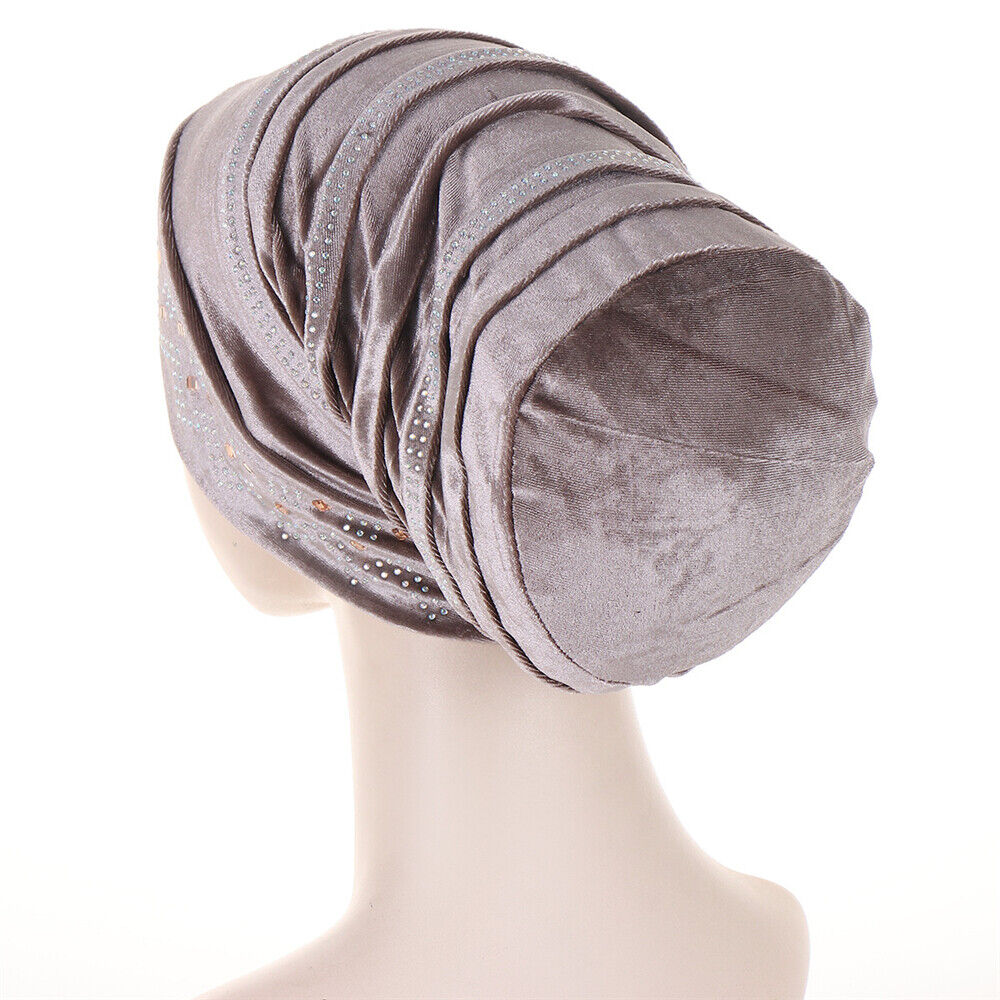 Women Muslim Hats Turban Velvet Head Cover Rhinestone Cancer Chemo Baggy Caps - Picture 42 of 60