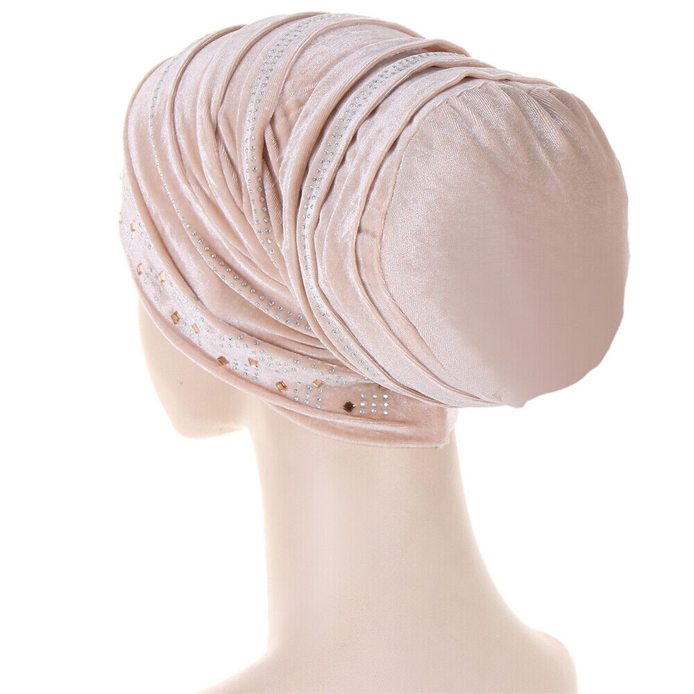 Women Muslim Hats Turban Velvet Head Cover Rhinestone Cancer Chemo Baggy Caps - Picture 45 of 60