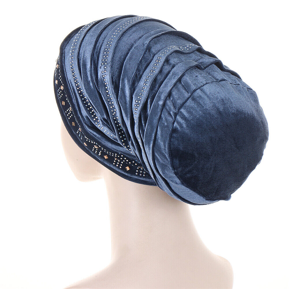 Women Muslim Hats Turban Velvet Head Cover Rhinestone Cancer Chemo Baggy Caps - Picture 51 of 60