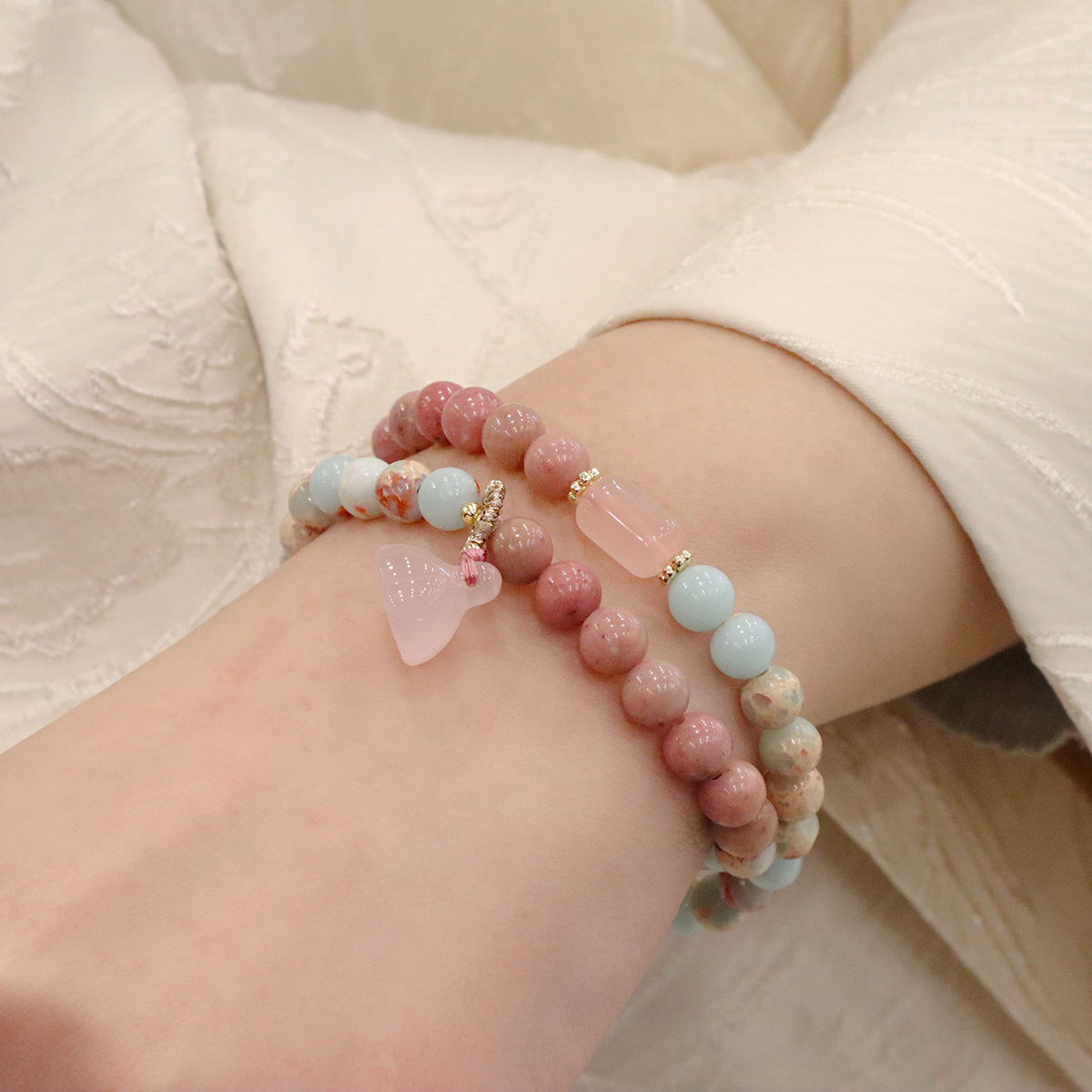 Shoushan Stein Armband Rosa Kristall Premium Naturstein Armband für Damen - Bild 15 von 15