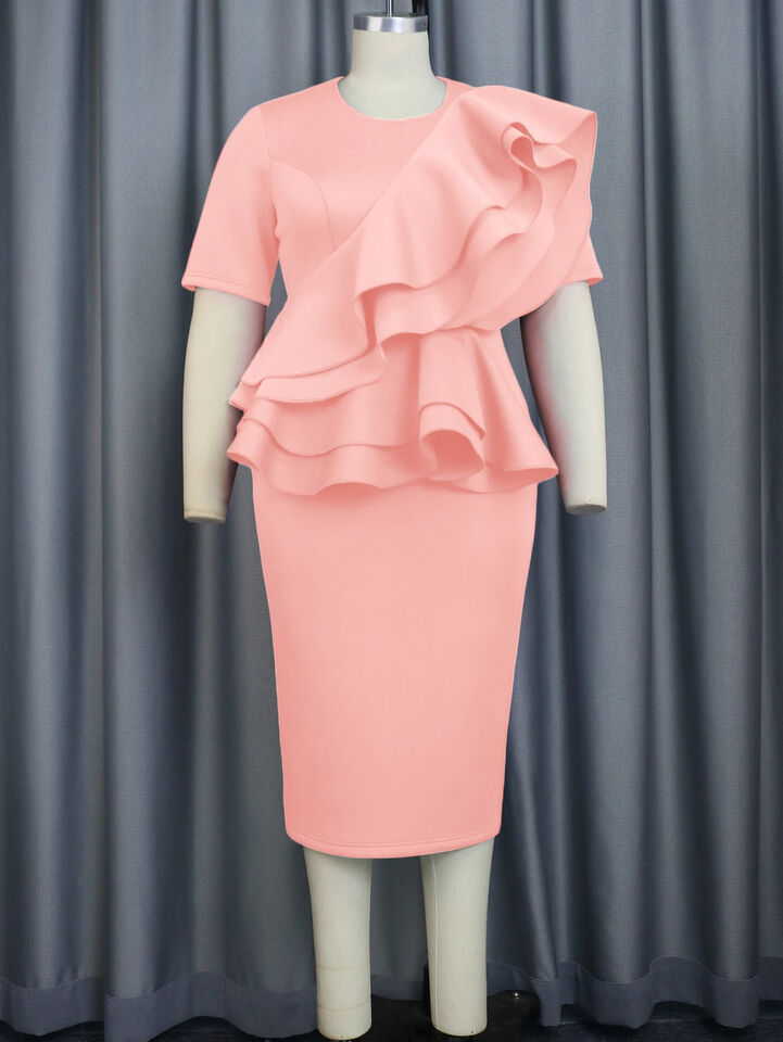 AOMEI Damen Peplum Party Midi Kleid Kirche Arbeit Business Bodycon Kleider S-4XL - Bild 11 von 19