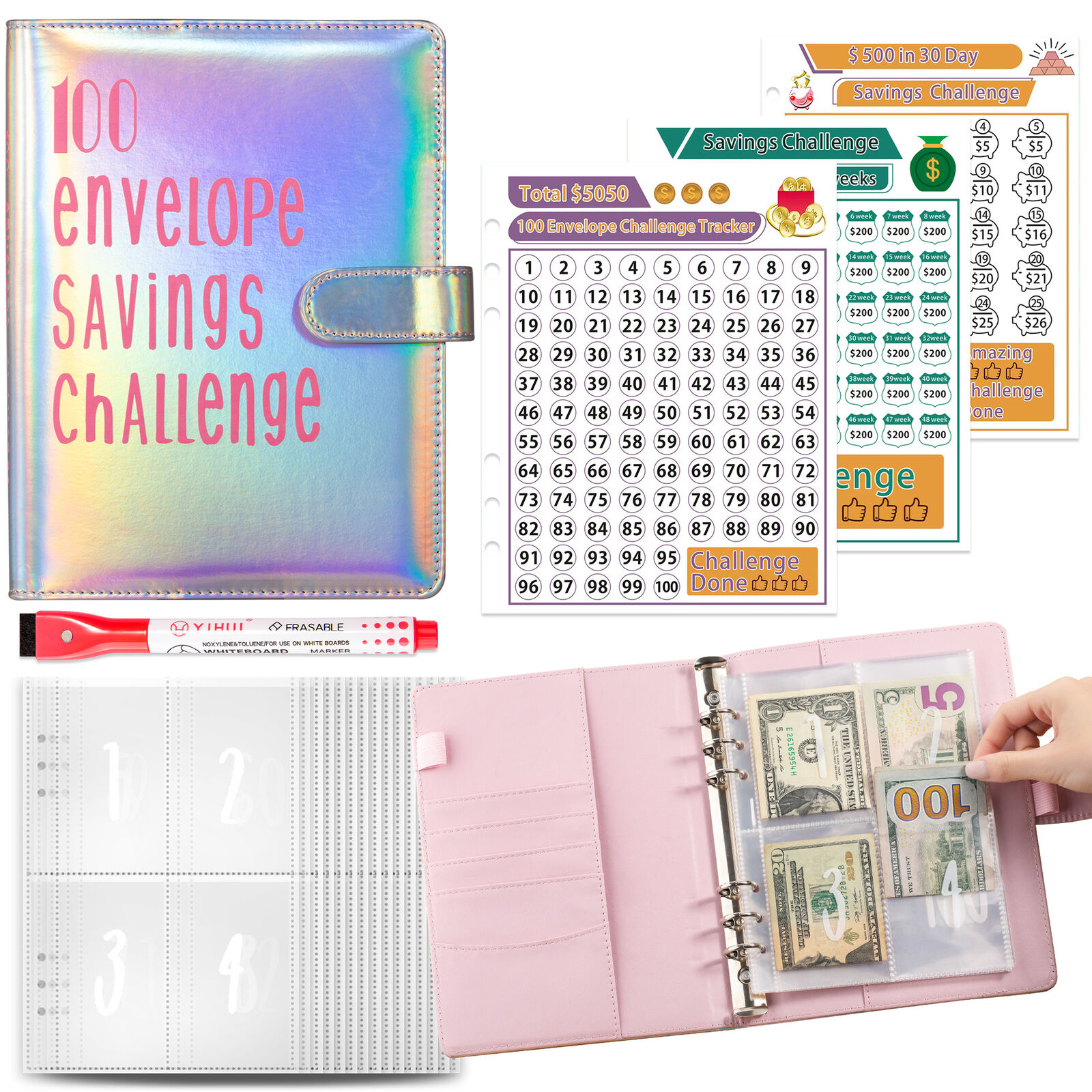 New 100 Envelope Money Saving Challenge Binder Save $5050 Budget Binder Planner