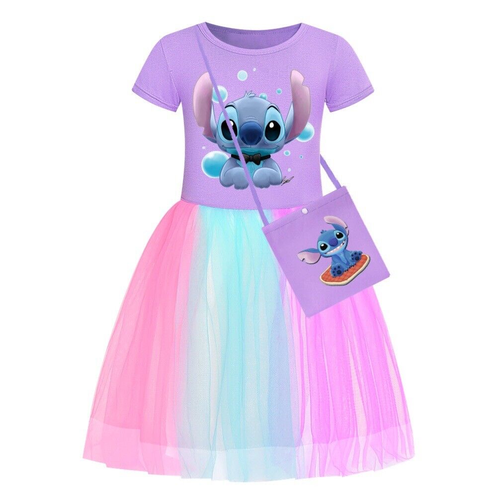 Girls Lilo and Stitch Dress Costume T-shirt Skirt Bag Fancy Dress Christmas Gift