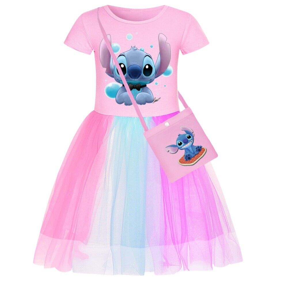 Girls Lilo and Stitch Dress Costume T-shirt Skirt Bag Fancy Dress Christmas Gift