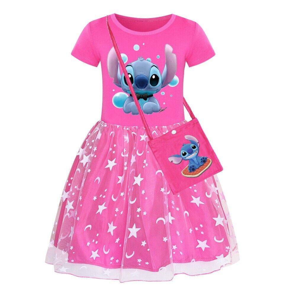 Girls Lilo and Stitch Dress Costume T-shirt Skirt Bag Fancy Dress Christmas Gift