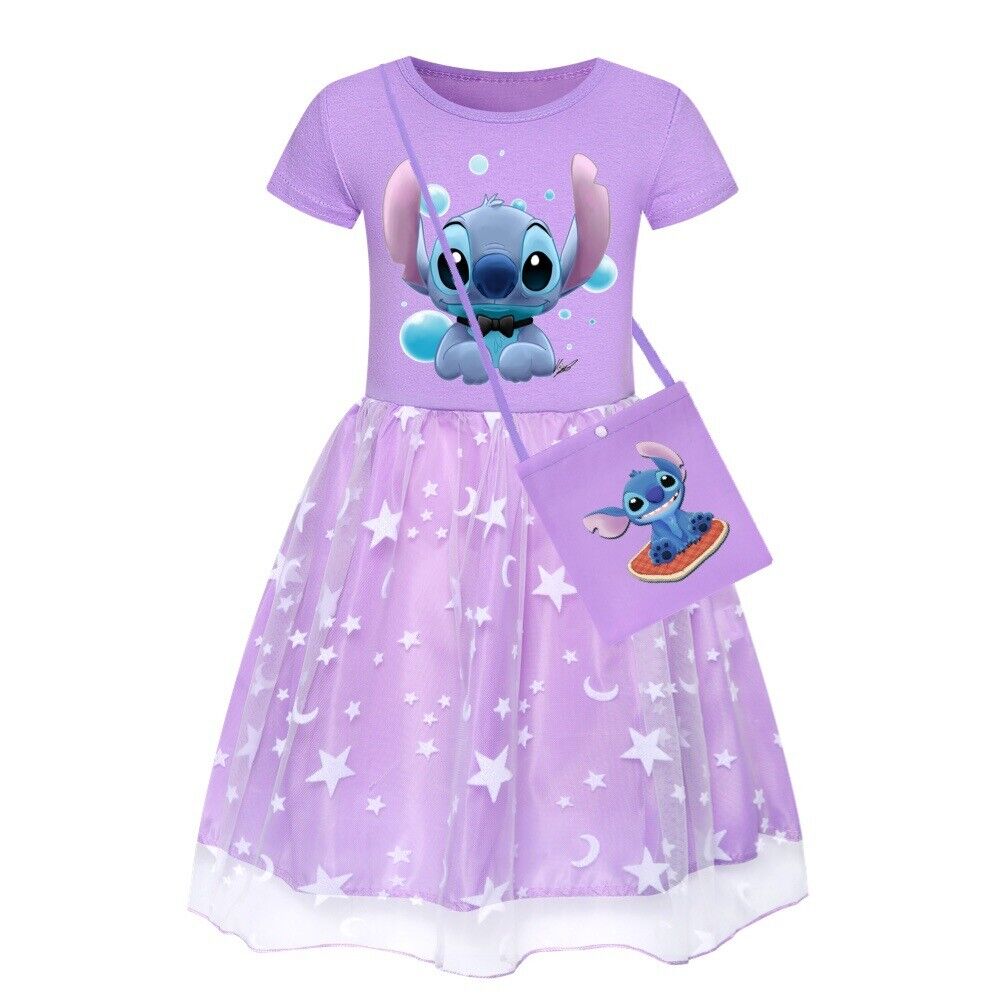 Girls Lilo and Stitch Dress Costume T-shirt Skirt Bag Fancy Dress Christmas Gift