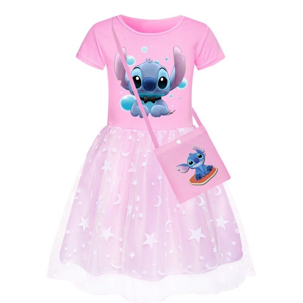 Girls Lilo and Stitch Dress Costume T-shirt Skirt Bag Fancy Dress Christmas Gift