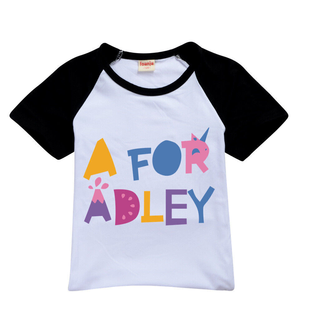 A for Adley Kids Girls Boys T-shirt + Short School T shirts Sports Top 100-170cm - Picture 39 of 48