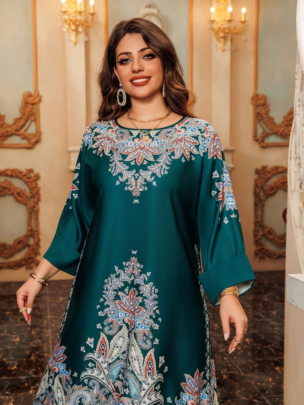 Women Muslim Abaya Maxi Dress Evening Kaftan Long Robe Floral Printed Arab Gown - Picture 26 of 406