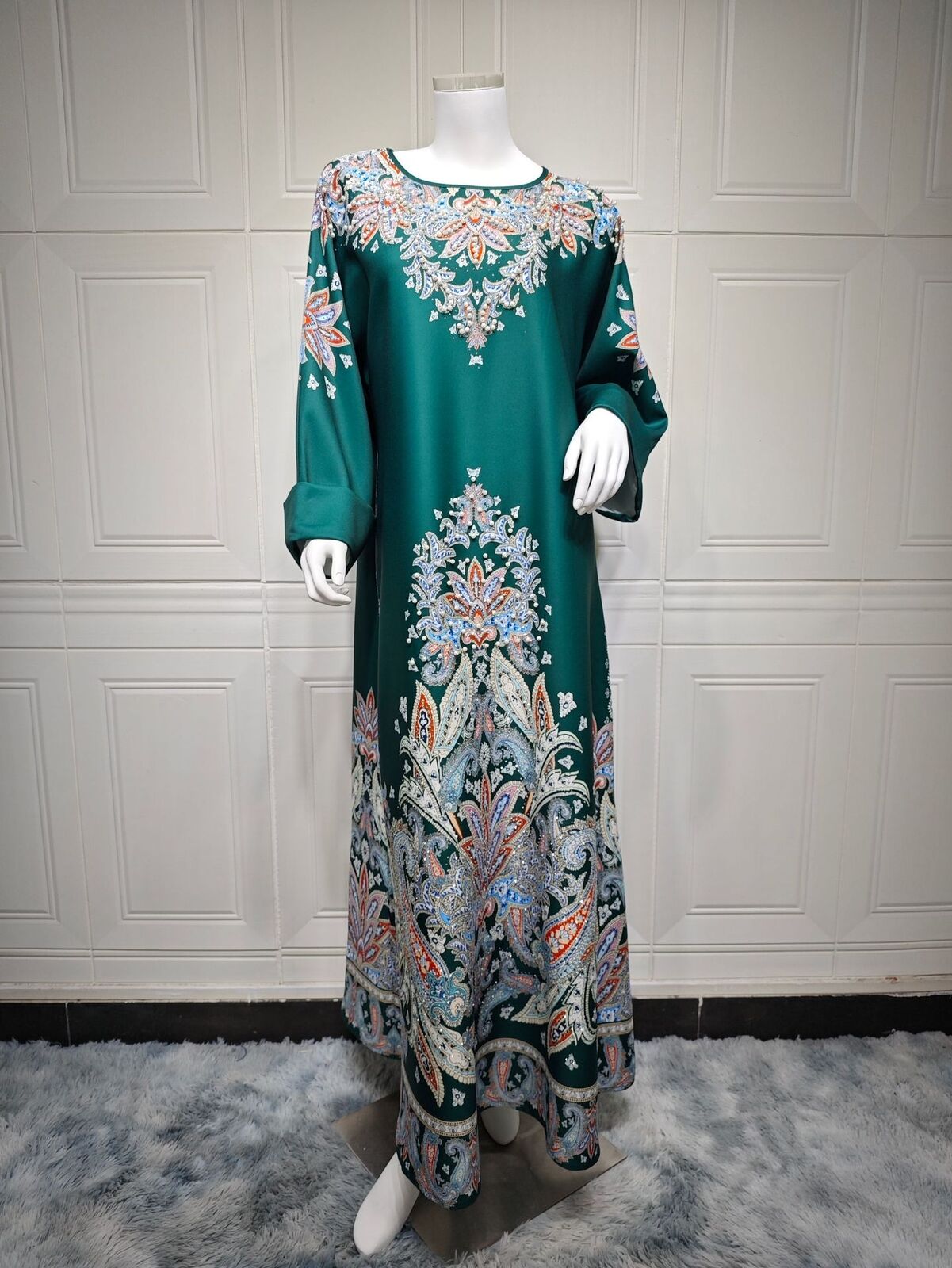Women Muslim Abaya Maxi Dress Evening Kaftan Long Robe Floral Printed Arab Gown - Picture 31 of 406