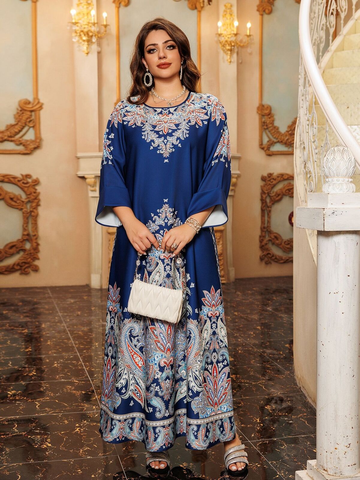 Women Muslim Abaya Maxi Dress Evening Kaftan Long Robe Floral Printed Arab Gown - Picture 36 of 406