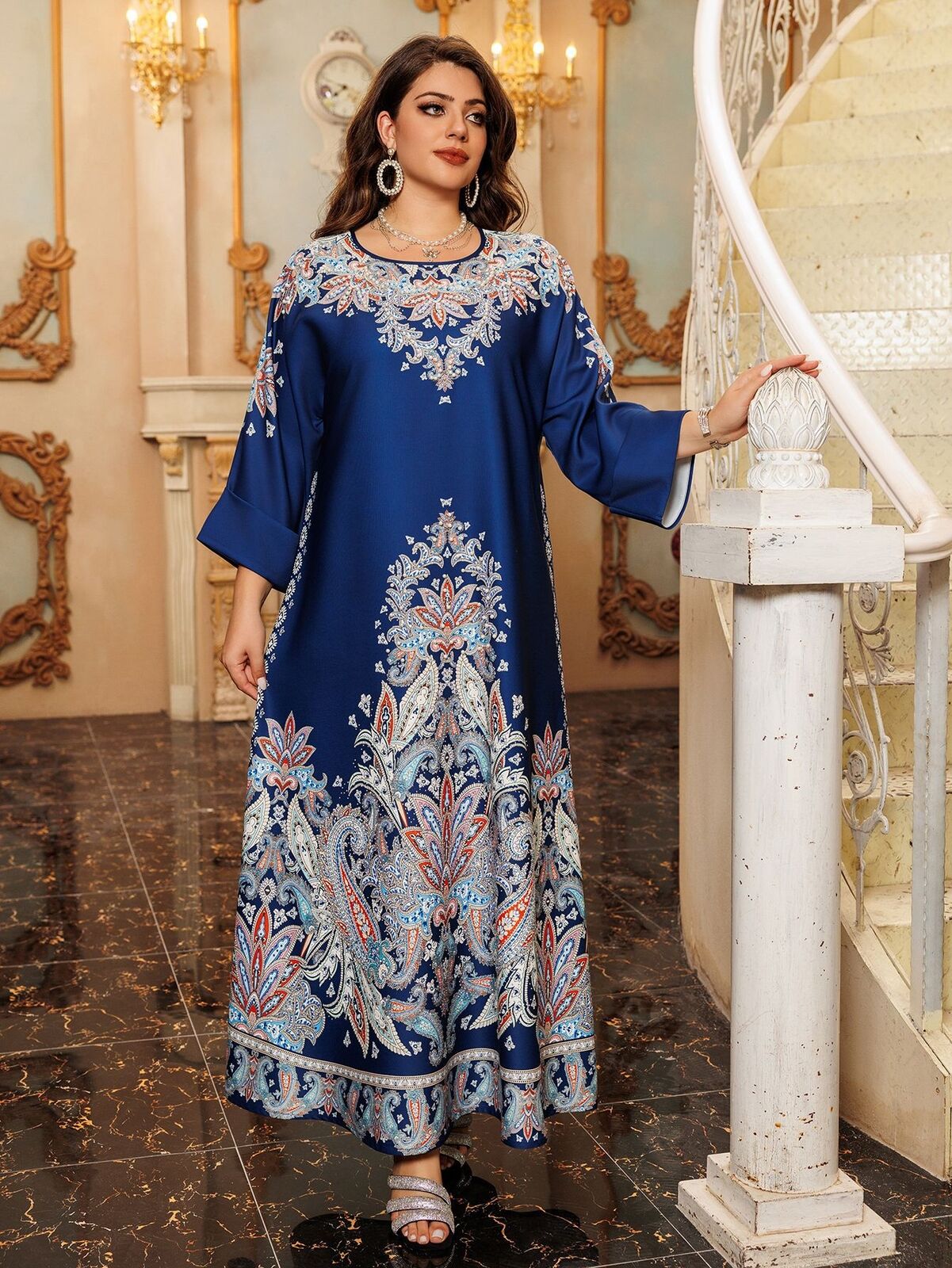 Women Muslim Abaya Maxi Dress Evening Kaftan Long Robe Floral Printed Arab Gown - Picture 38 of 406