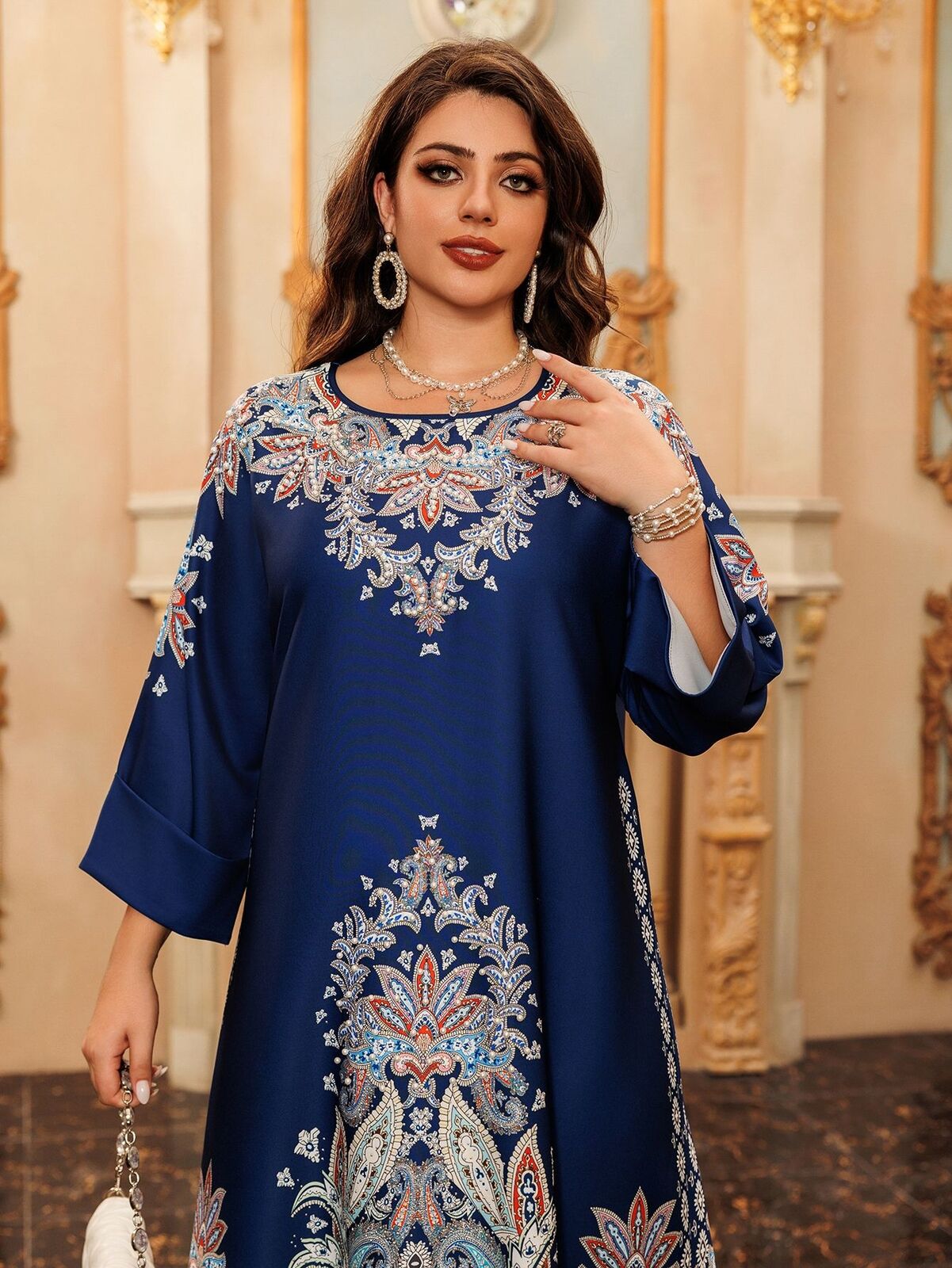 Women Muslim Abaya Maxi Dress Evening Kaftan Long Robe Floral Printed Arab Gown - Picture 40 of 406