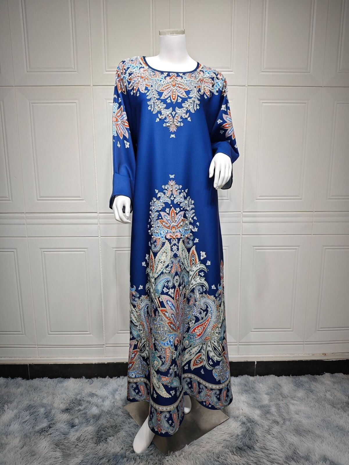 Women Muslim Abaya Maxi Dress Evening Kaftan Long Robe Floral Printed Arab Gown - Picture 42 of 406