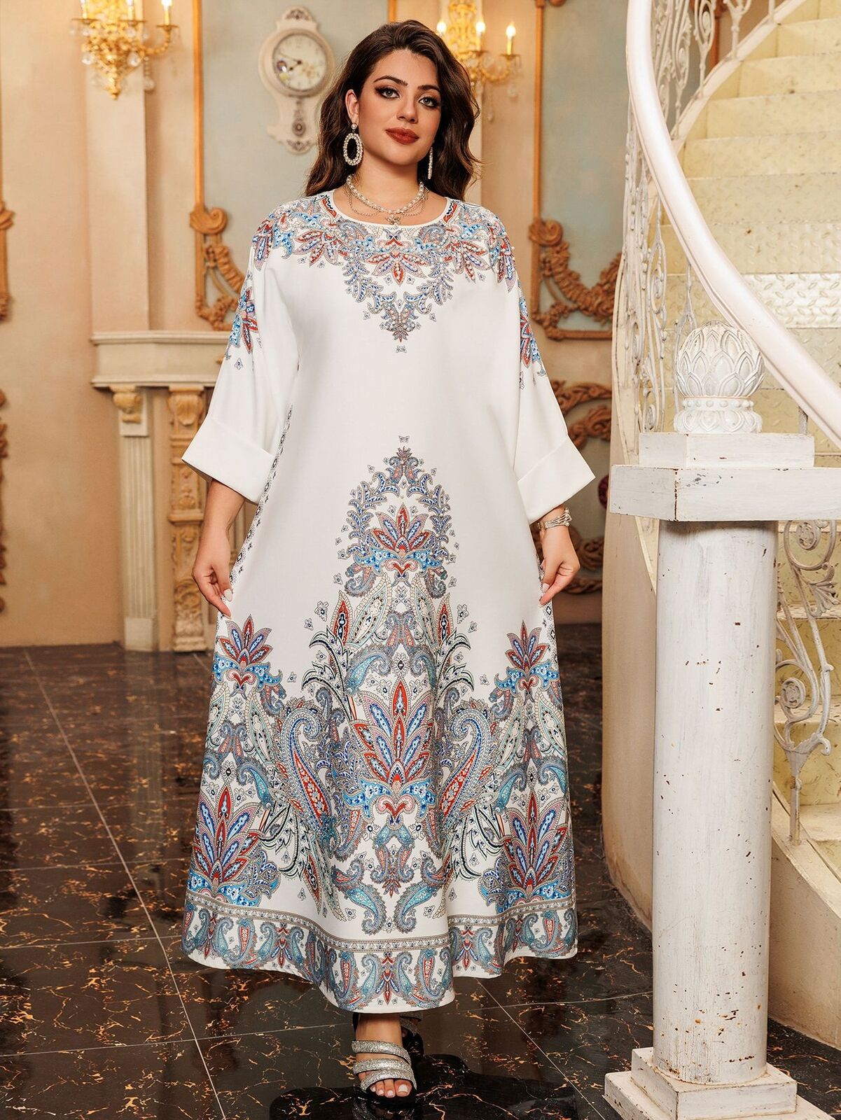 Women Muslim Abaya Maxi Dress Evening Kaftan Long Robe Floral Printed Arab Gown - Picture 47 of 406