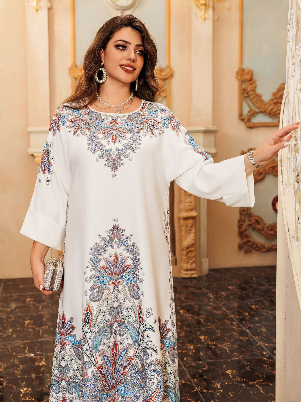 Women Muslim Abaya Maxi Dress Evening Kaftan Long Robe Floral Printed Arab Gown - Picture 52 of 406