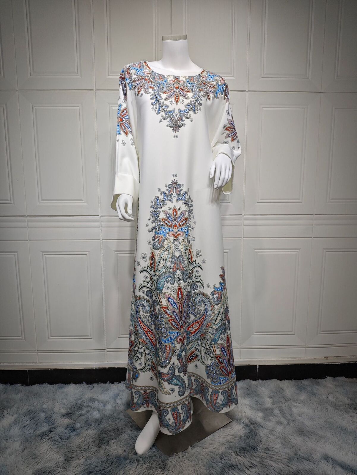 Women Muslim Abaya Maxi Dress Evening Kaftan Long Robe Floral Printed Arab Gown - Picture 56 of 406