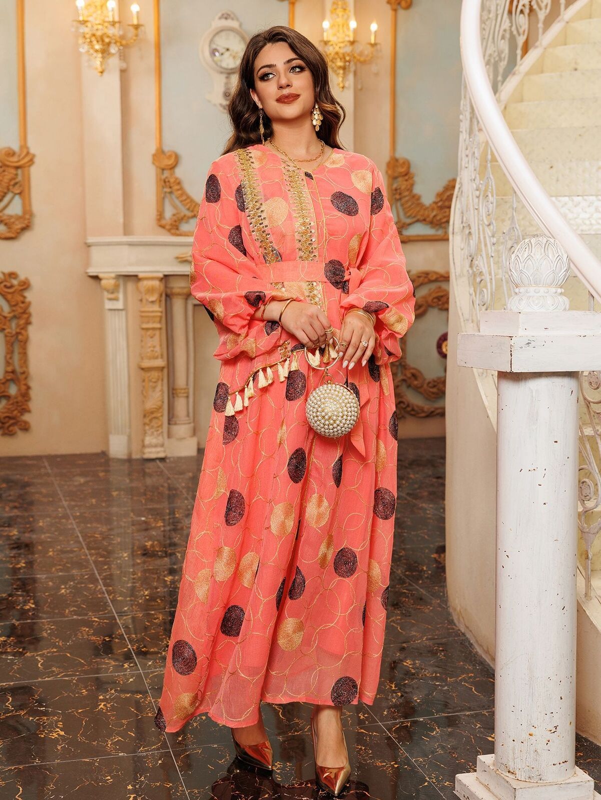 Women Muslim Abaya Maxi Dress Evening Kaftan Long Robe Floral Printed Arab Gown - Picture 69 of 406
