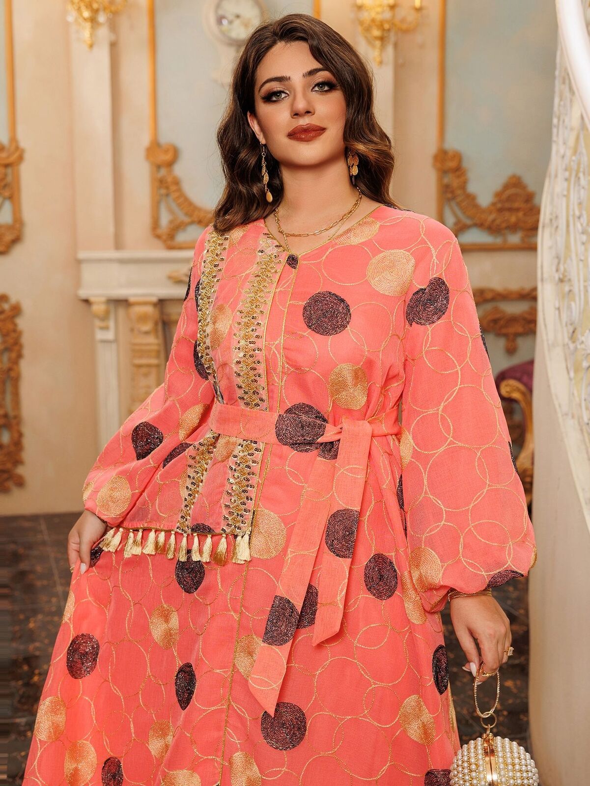 Women Muslim Abaya Maxi Dress Evening Kaftan Long Robe Floral Printed Arab Gown - Picture 70 of 406