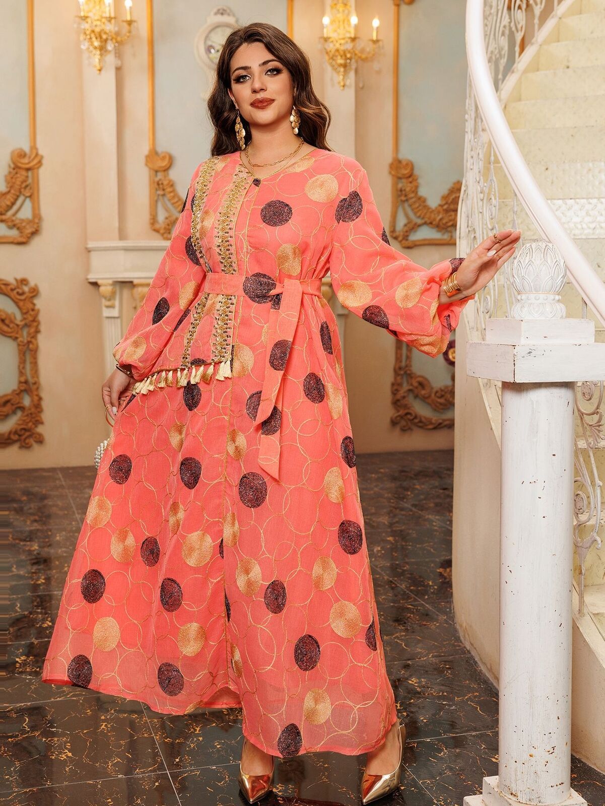 Women Muslim Abaya Maxi Dress Evening Kaftan Long Robe Floral Printed Arab Gown - Picture 72 of 406