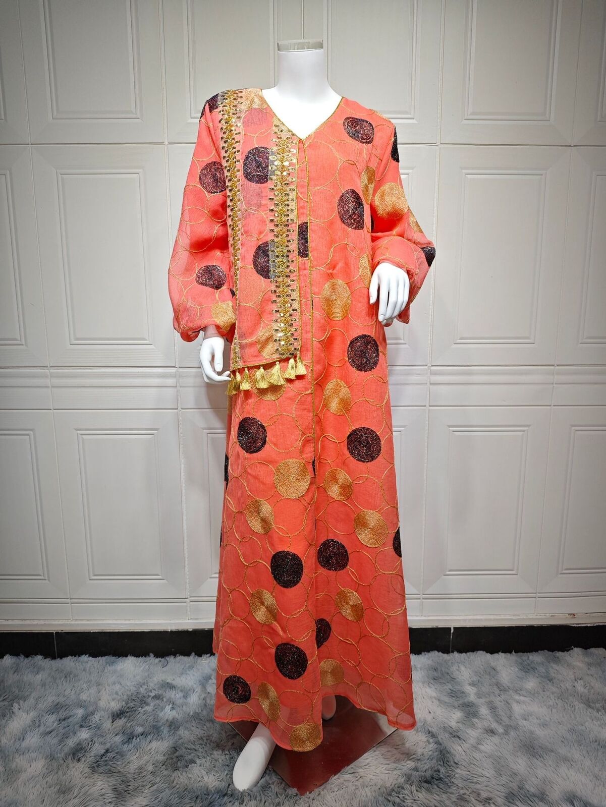Women Muslim Abaya Maxi Dress Evening Kaftan Long Robe Floral Printed Arab Gown - Picture 73 of 406